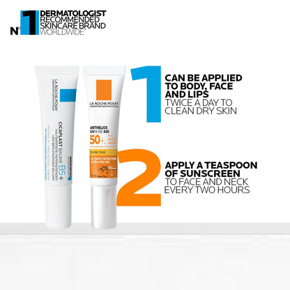 Two skincare products with application instructions on a white background