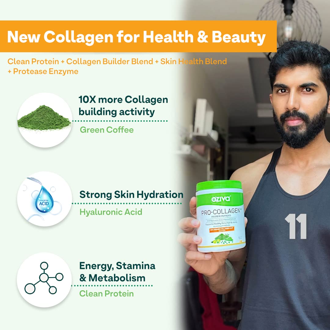 OZiva Pro Collagen Peptides Caramel, 250g (Type I & Type II) | Whey Protein & Collagen Builder Peptides for Healthy Skin & Hair Muscular & Joint Health | Powder for Women & Men, Caramel, Pack of 1