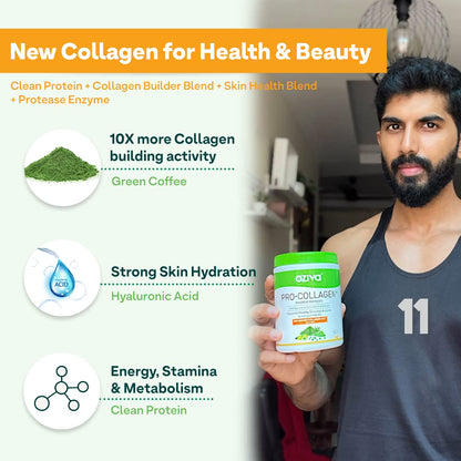 OZiva Pro Collagen Peptides Caramel, 250g (Type I & Type II) | Whey Protein & Collagen Builder Peptides for Healthy Skin & Hair Muscular & Joint Health | Powder for Women & Men, Caramel, Pack of 1