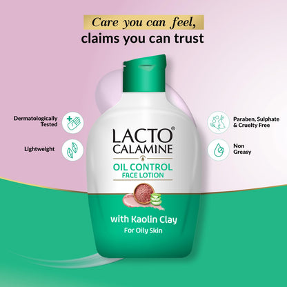 Lacto Calamine Face Lotion | 120ml | Daily Moisturizer For Face - Combination To Normal Skin | Kaolin Clay & Aloe Vera | Abosrbs Excess Oil | Fights Pimples, Darkspots & Blackheads | Body Lotion