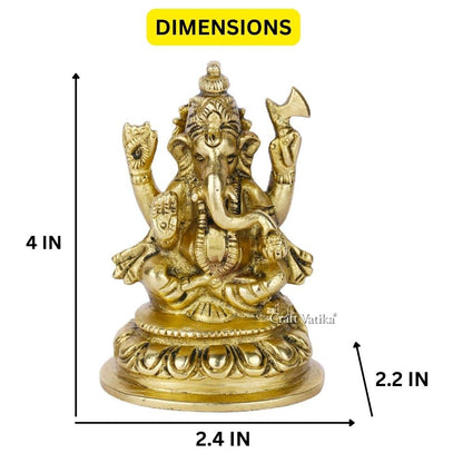 Brass Lord Ganesh Idol (Golden, 4 X 2.4 X 2.2 Inches) Model Number: GBS189