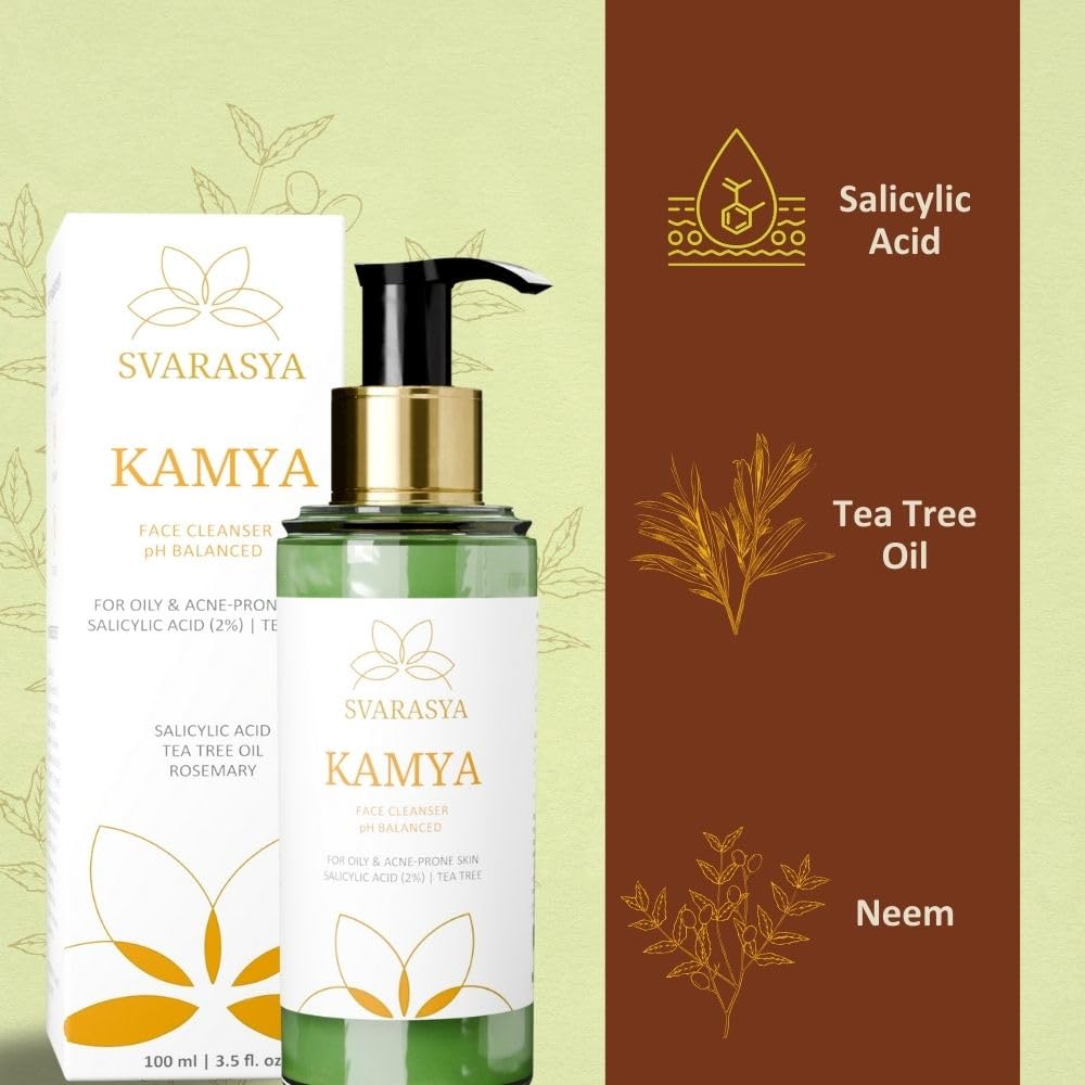 Svarasya Kamya Salicylic Acid and Tea-Tree Natural for Oily, Sensitive Glowing Skin Facewash for Men and Women|100ml