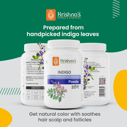 Krishna's Indigo Powder - 100 g | Preservative Free | Organic Powder for Natural Hair Coloring | Protects hair from Damages