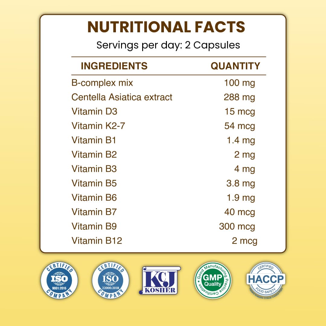 Zeroharm B-Complex Pro with Vitamin D3 & K2-7 | Vitamin B-Complex With B1, B2, B3, B5, B6, B9 & Vit B12 | Plant-Based Supplement | Supports Energy & Immunity For Men and Women | 60 Veg Capsules
