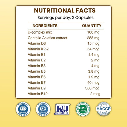 Zeroharm B-Complex Pro with Vitamin D3 & K2-7 | Vitamin B-Complex With B1, B2, B3, B5, B6, B9 & Vit B12 | Plant-Based Supplement | Supports Energy & Immunity For Men and Women | 60 Veg Capsules