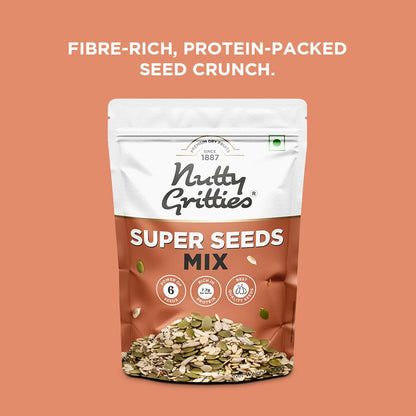 Nutty Gritties Premium Super Seed Trail Mix 200g | 6 Super Seeds in 1 Mix – Flax, Chia, Sesame, Sunflower, Watermelon & Pumpkin | High Protein & Fibre | Healthy Snack | Resealable Pouch