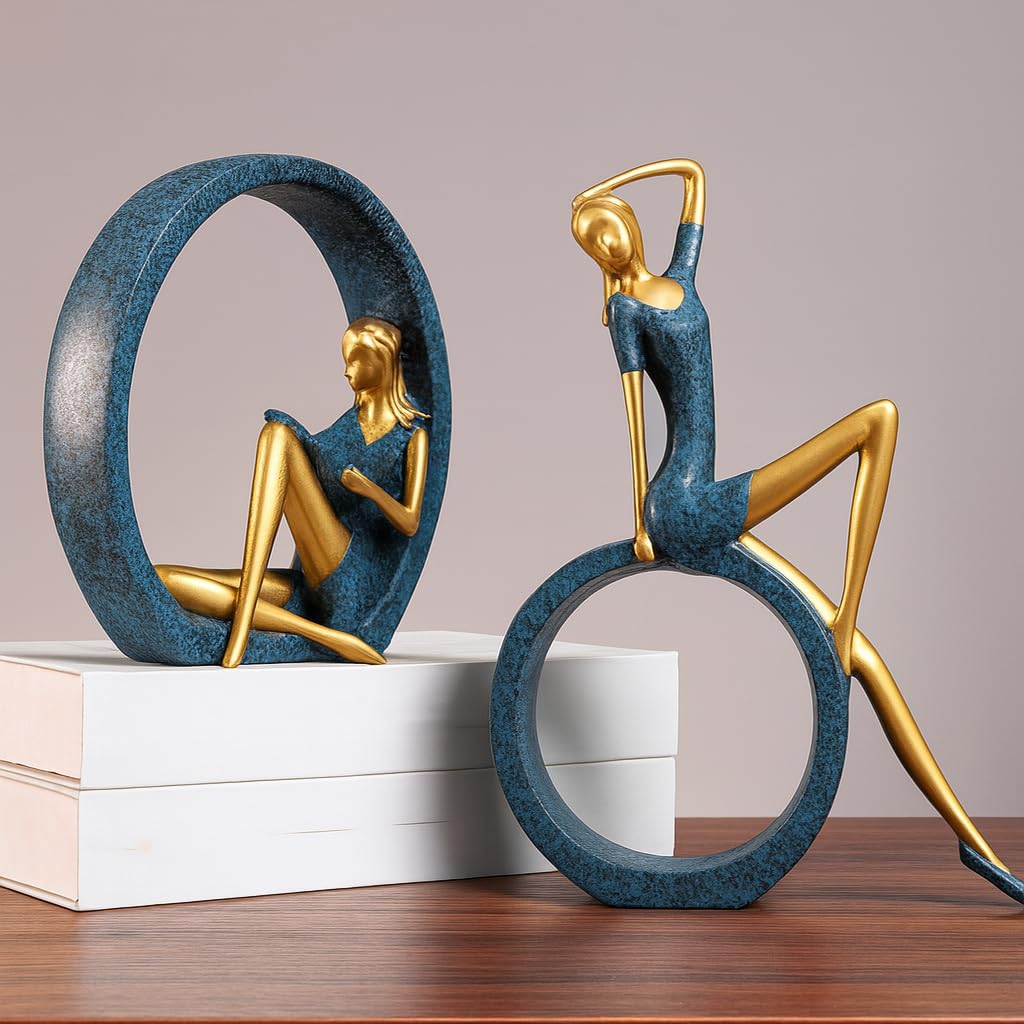Xtore Stylish Resin Girl Sculptures for Home Decor (Pack of 2, Light Green)