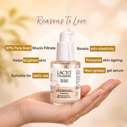 Lacto Calamine Snail Mucin Face Serum for Hydrating Skin | 30 ml | 97% Pure Snail Mucin Essence | Marine Collagen, Niacinamide Serum for Oily Skin | Dermatologically Tested | Korean Skincare