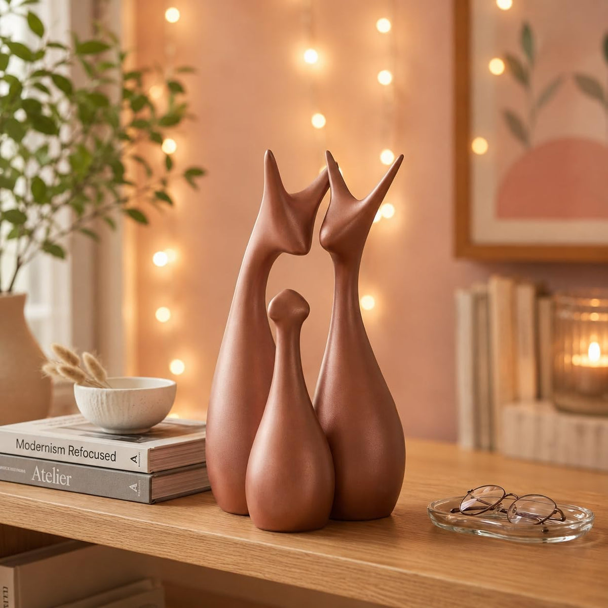 Home Decor Lucky Deer Family Ceramic Figurine (Set of 3, Blue)