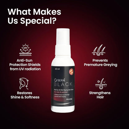 QSera Black Anti Sun And Anti-Ageing Hair Serum | For Men and Women | Repairing Damaged Hair | Protection From Sun Damage | Dermatologist Recommended | 60 ML