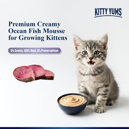 Kitty Yums Kitten Wet Mousse 80g | Ocean Fish | Rich in Protein | Promotes Hydration & Easy to Digest | Grain Free | No Artificial Flavours |Packed with Essential Vitamins & Antioxidants