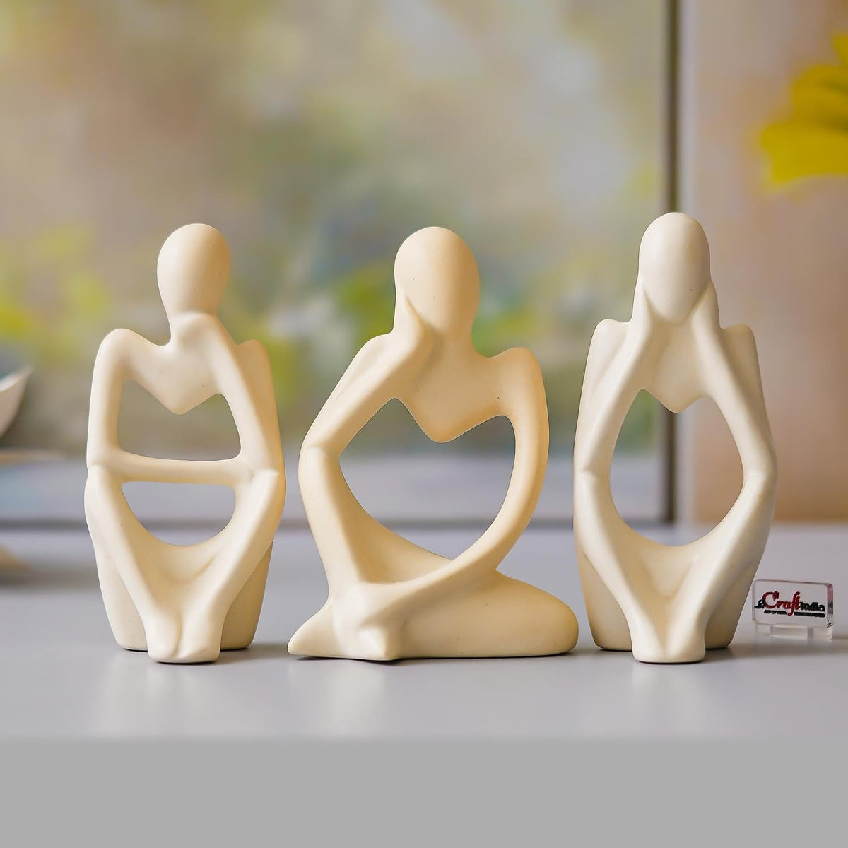 eCraftIndia Resin Decorative Thinking Human Figurines Statues Showpieces (Set of 3, White)| Home Decor Items for Living Room Bedroom Hall Office Desk Bookshelf Table| Home Decor Gifts for Birthday