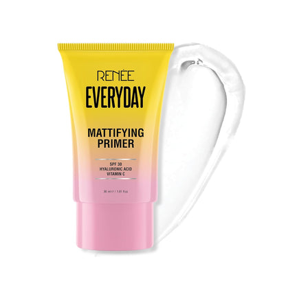 Tube of Rénèe Everyday Mattifying Primer with gradient yellow to pink design on a white background.