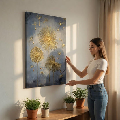Gold Dandelion 3D Canvas Wall Art (30 x 20 Inch)