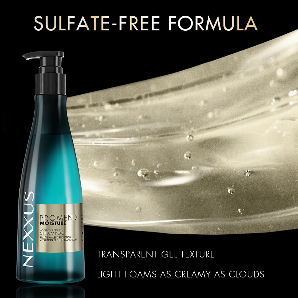 Nexxus shampoo bottle with text highlighting sulfate-free formula and gel texture