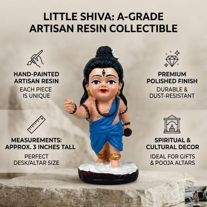 Shivji Idol for Car Dashboard, Home Temple & Office Desk | Compact Resin Mahadev Murti for Puja Room, Table Decor & Spiritual Gift | Small Lord Shiva Statue (Baby Shiva Blue)