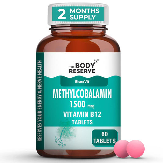 THE BODY RESERVE Vitamin B12 Tablets 1500 mcg as Methylcobalamin | Vitamin B12 Supplement for Energy, Focus & Nerve Health | 60 Veg Tablets (2 Months Supply Pack)