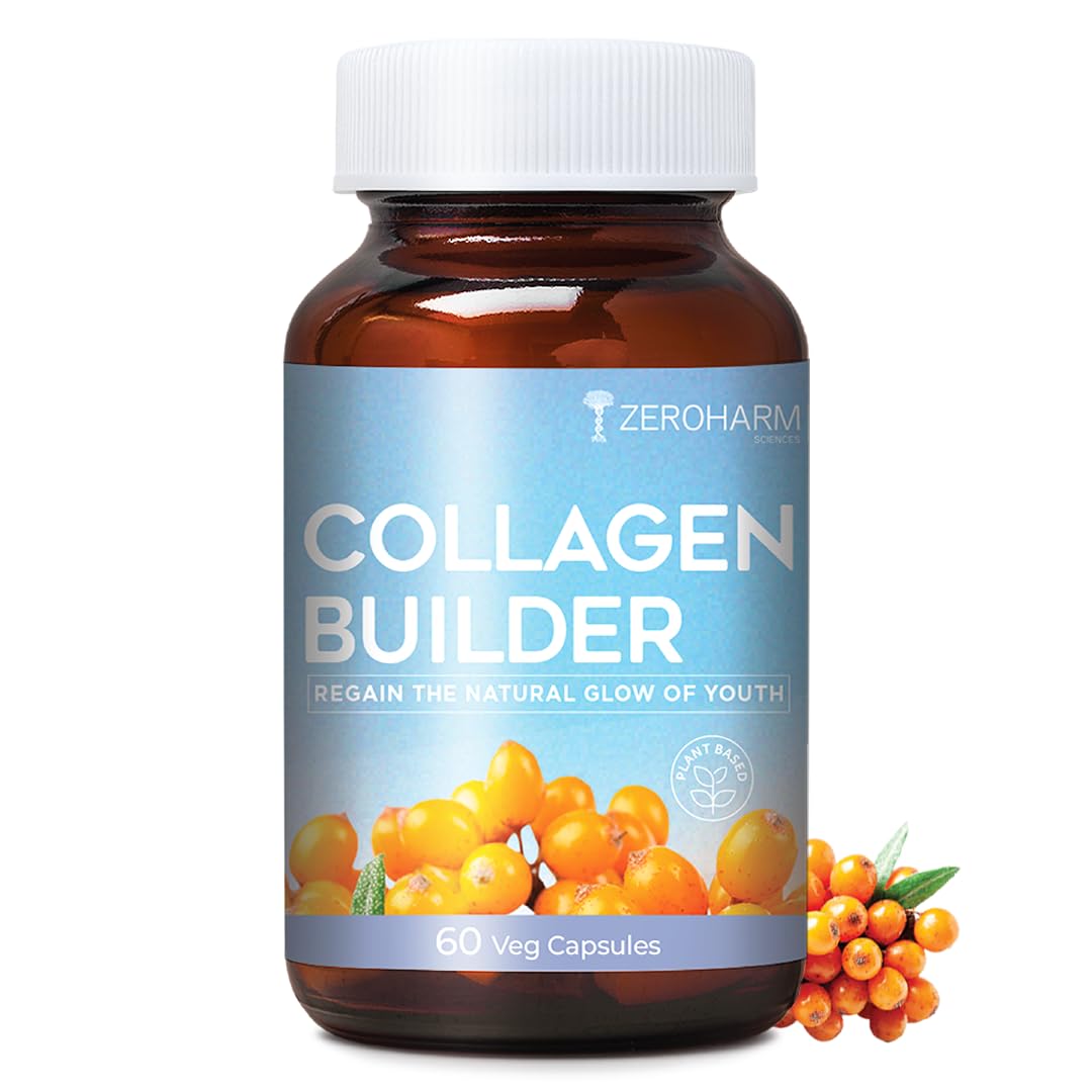 ZEROHARM Collagen Builder with Seabuckthorn, Vitamin C, Panax Ginseng & Biotin | Veg Collagen for Skin, Hair, & Joints | Plant-based Supplement for Youthful Skin | 60 Capsules