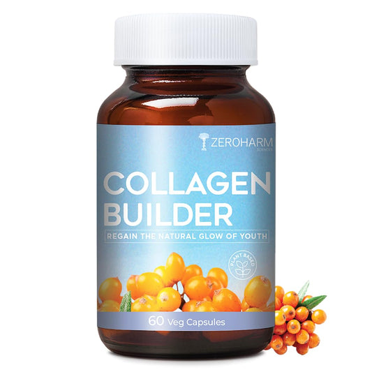 ZEROHARM Collagen Builder with Seabuckthorn, Vitamin C, Panax Ginseng & Biotin | Veg Collagen for Skin, Hair, & Joints | Plant-based Supplement for Youthful Skin | 60 Capsules