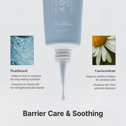 Dr. Althea skincare product with ingredients panthenol and guaiazulene on a light gray background.