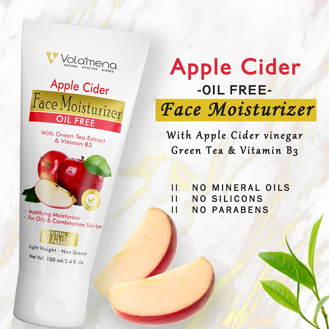 Volamena Apple Cider Vinegar Face Cream Light Weight Oil Free Mosturizer Cream For Face | Acne Prone Skin 100 ml