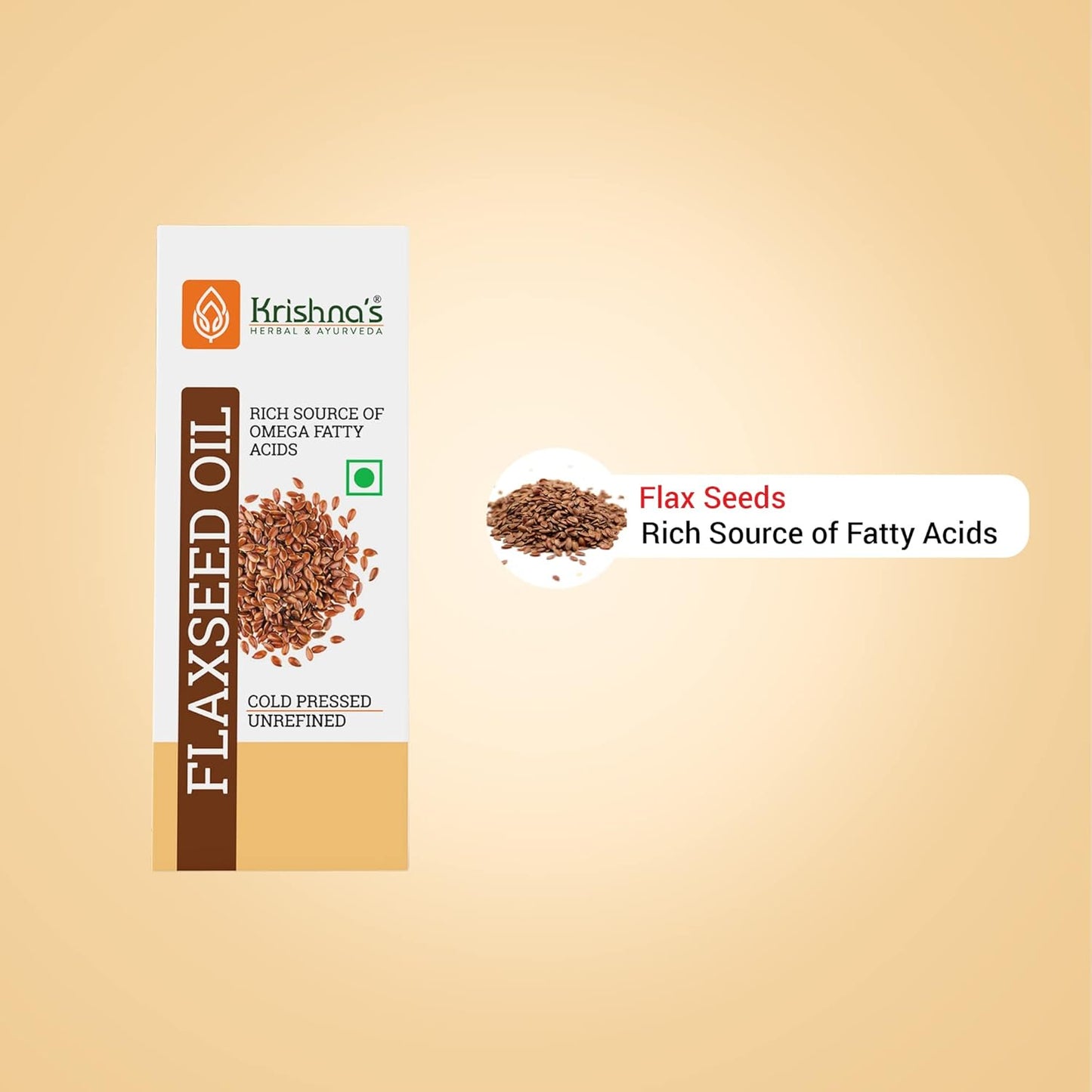 Krishna's Flaxseed Oil (50 ml) | Virgin Cold Pressed Flex seed oil | Rich in Omega 3-6-9 | Made in Kachi Ghani | No Added Preservatives