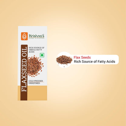 Krishna's Flaxseed Oil (50 ml) | Virgin Cold Pressed Flex seed oil | Rich in Omega 3-6-9 | Made in Kachi Ghani | No Added Preservatives