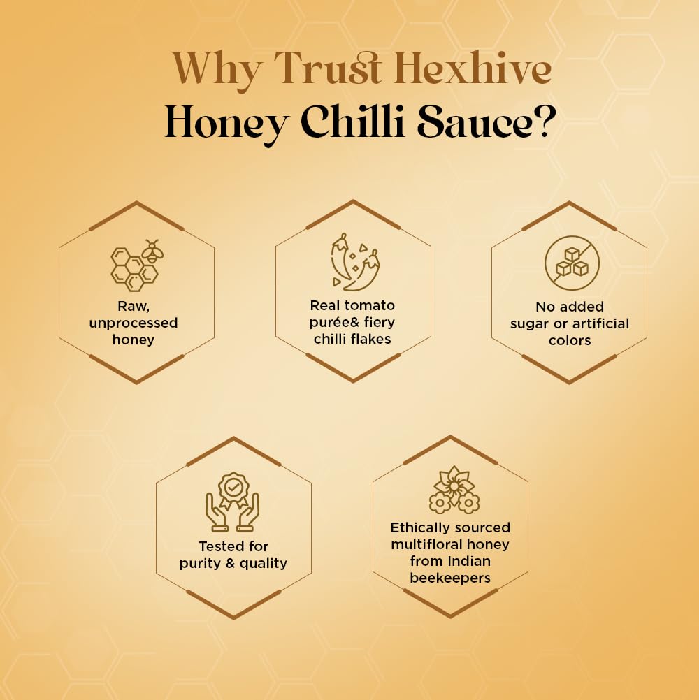 Hexhive Honey Chilli Sauce | Sweet & Spicy Asian-Style Sauce | Made with Real Honey, Tomato Purée & Chilli Flakes | Perfect Dip and Cooking Sauce | No Added Sugar | Natural Sweet-Spicy Glaze | 430g