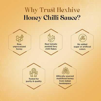 Hexhive Honey Chilli Sauce | Sweet & Spicy Asian-Style Sauce | Made with Real Honey, Tomato Purée & Chilli Flakes | Perfect Dip and Cooking Sauce | No Added Sugar | Natural Sweet-Spicy Glaze | 430g