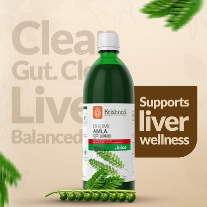 KRISHNA'S HERBAL & AYURVEDA Bhumi Amla Juice - 1000 ml | Natural liver detoxifier | Strengthens the digestive system | Sugar free Juice