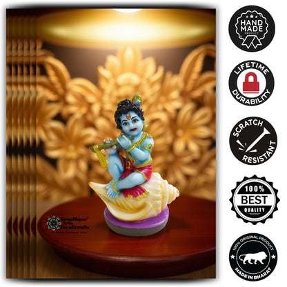Lord Krishna Idol for Home Decor & Temple, Laddu Gopal Murti Statue, Marble Dust Resin Bal Gopal Murti for Pooja Room, Janmashtami Decoration, Handcrafted Krishna Showpiece Gift, 13 cm