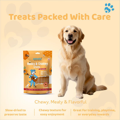 PETOSKA Chicken Honey Sticks- 100gms | Crunchy Dog Treats | Made with Natural Honey & Chicken | Highly Nutritious | Easy to Digest | Enhances Physical Health | Suitable for All Dog Breeds | Pack of 1