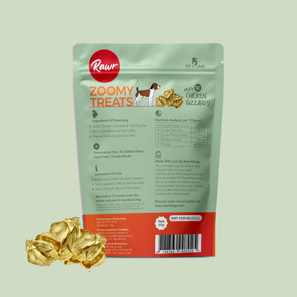 Rawr4dogs Zoomy Dog Treats | Freeze-Dried Chicken Gizzards | 45 GMS | 100% Natural Dog Treats | No preservatives or additives,All Life Stages