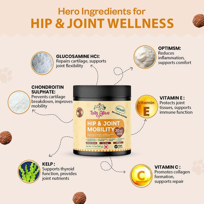 TailsAlive Hip & Joint Soft Chews Supplement for Dogs | Glucosamine, Chondroitin, MSM| for Mobility & Flexibility | Chicken Flavor | 30 Soft Chews