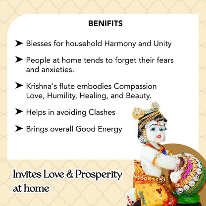 Bal Gopal Idol for Puja | Laddu Gopal Murti for Pooja Room | Resin Baby Krishna Idol for Home | Bal Krishna Idol | Sri Krishna Idols Gift | Makan Chor Idol