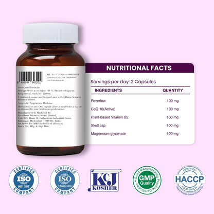 ZEROHARM Holo Migraine Capsules | Headache Relieve Supplement | Reduces Migraine, Non-Drowsy | For Optimal Brain Health | Helps in Reduces Frequency | Men & Women | 60 Capsules