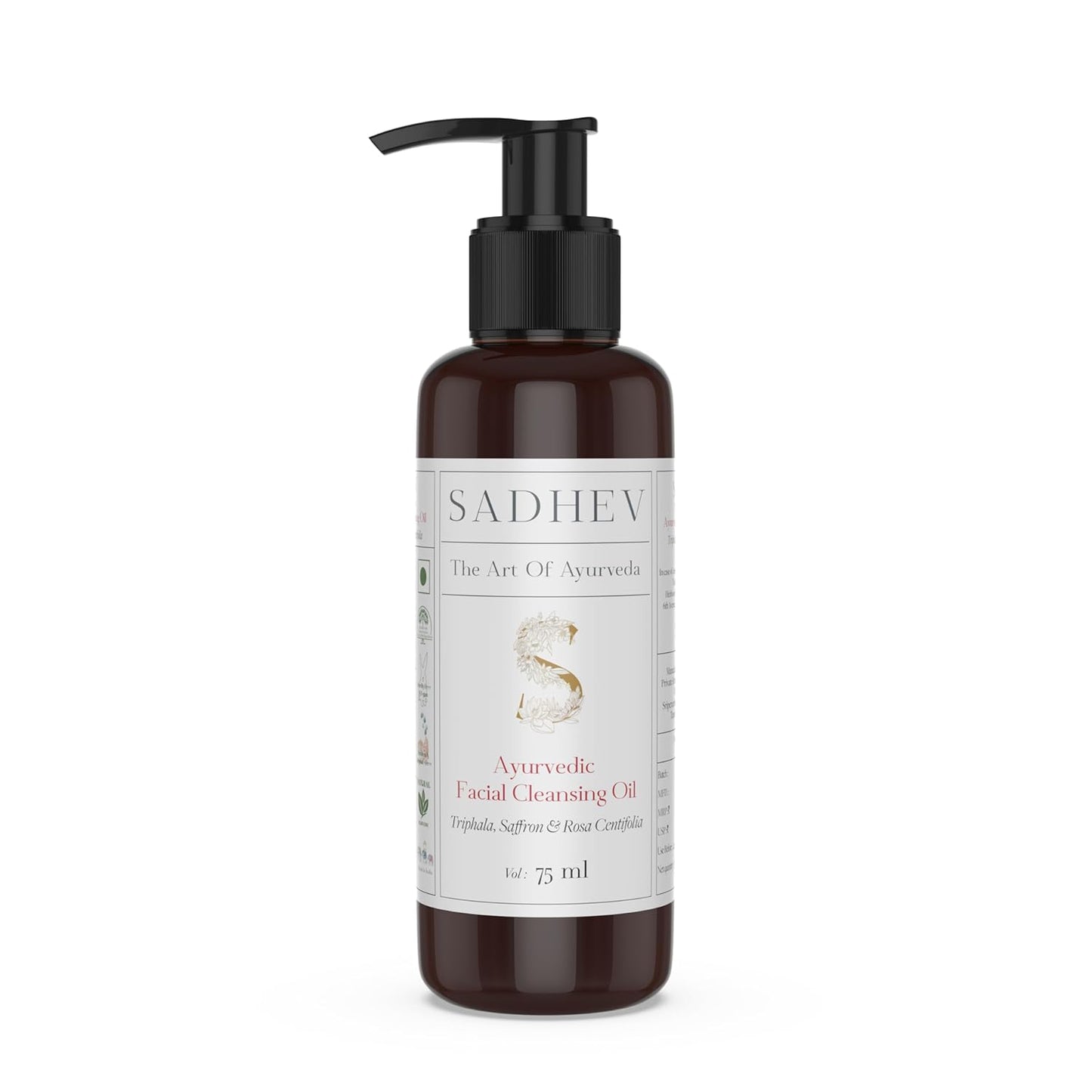 Sadhev Ayurvedic Facial Cleansing Oil With Triphala, Safron, and Rosa Centifolia for Removing Makeup, Hydrating and Moistuizing Cleanser Suitable For All Skin Types