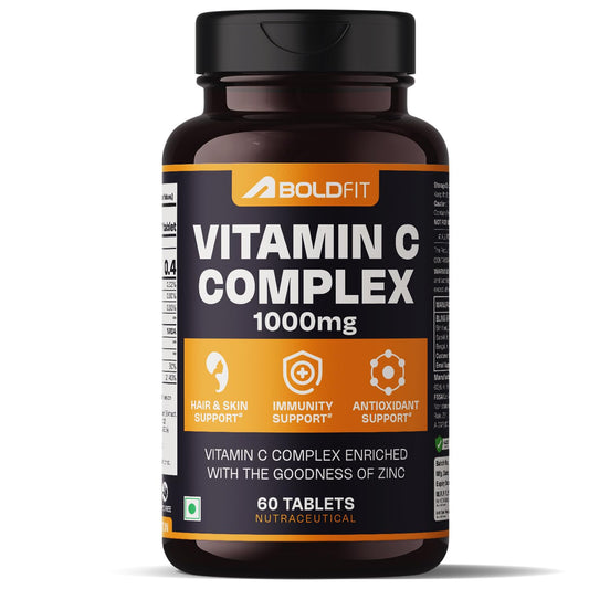 Boldfit Vitamin C Tablets for Men and Women Vitamin C Supplement with Amla Orange Extract and Zinc Immunity Booster Tablets for SkinCare, Antioxidant and Energy - 60 Veg Tablets