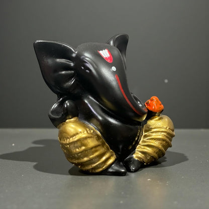 Lord Ganesha Idol for Car Dashboard | Composite Marble Ganesh | Available in White, Golden & Black | Small Sitting Ganpati Murti