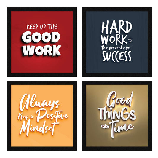 Motivational Wall Frames, Inspirational Quotes Wall Frames For Home Office Study Room Decor, Multicolor Posters With Frame, Set of 4