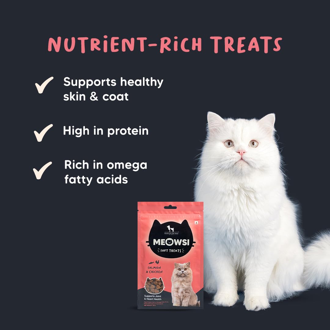 Meowsi by HUFT Soft Cat Treats – Salmon & Chicken – 50 gm | Tasty & Juicy Treats for Kittens & Adult Cats | Rich in Protein | for Persian Cats & All Breeds | Grain-Free Bites