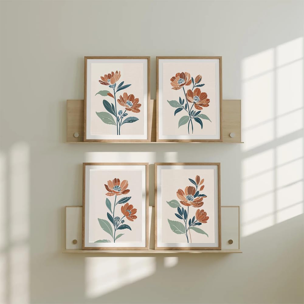 Set of 4 Multi Flowers Wall Painting for Bedroom & Paintings for Living Room Wall Decor - (10.5X13.5 Inch, Wall Art Paintings)