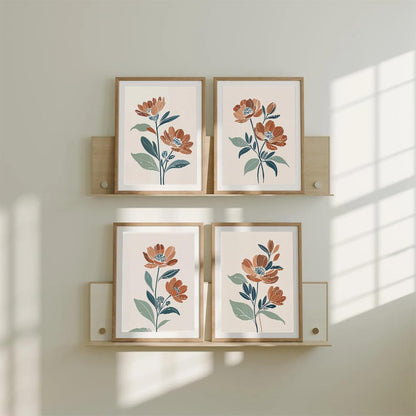 Set of 4 Multi Flowers Wall Painting for Bedroom & Paintings for Living Room Wall Decor - (10.5X13.5 Inch, Wall Art Paintings)