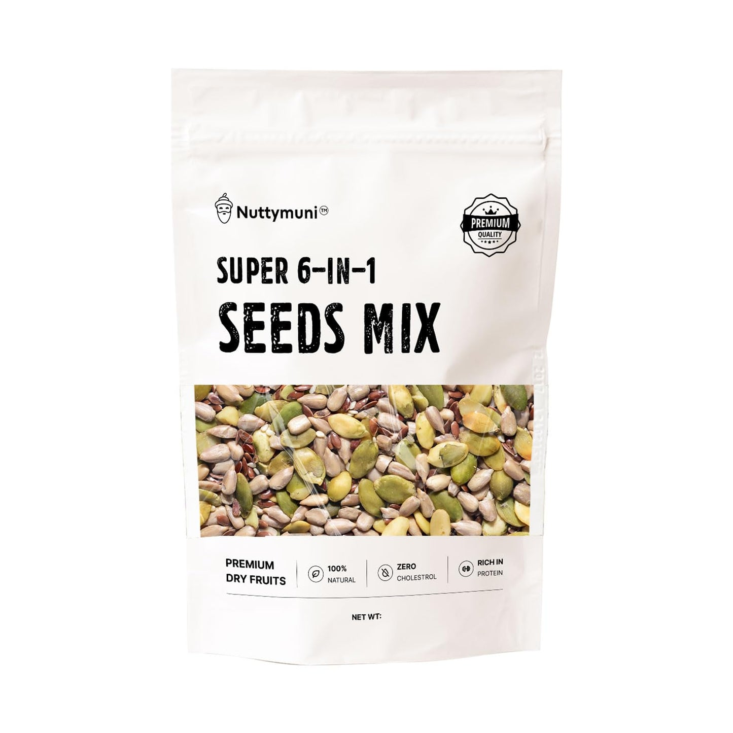 Nutty Muni 6-in-1 Seed Mix | Roasted Sunflower, Pumpkin, Watermelon, Flax, Chia & Sesame | Healthy Snack Combo Pack for Weight Loss & Snacking