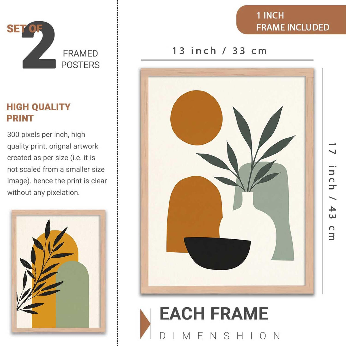 Home Decor Boho Painting Decorative Wall Art | Aesthetic poster With Frame For Living Room Bed Room Hotel Wall Decor Digital Reprint Set of 2 (13X17 inch)
