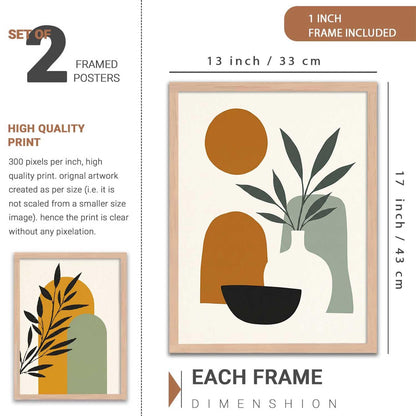 Home Decor Boho Painting Decorative Wall Art | Aesthetic poster With Frame For Living Room Bed Room Hotel Wall Decor Digital Reprint Set of 2 (13X17 inch)