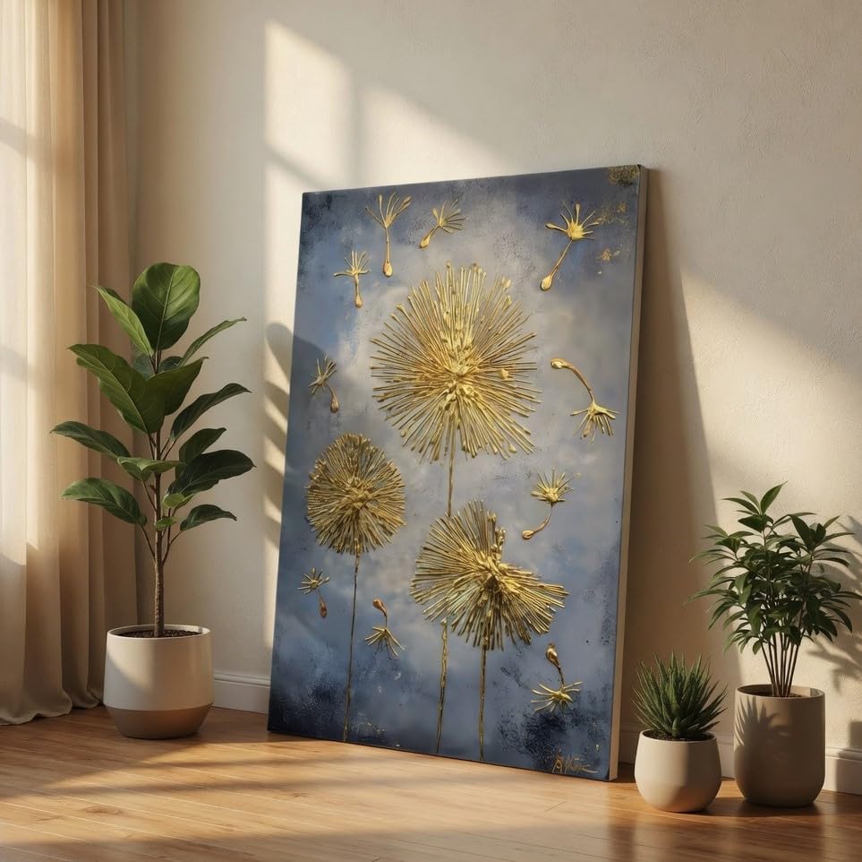 Gold Dandelion 3D Canvas Wall Art (30 x 20 Inch)
