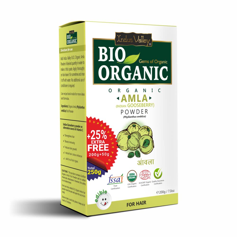 Bio Organic Amla powder packaging on a white background