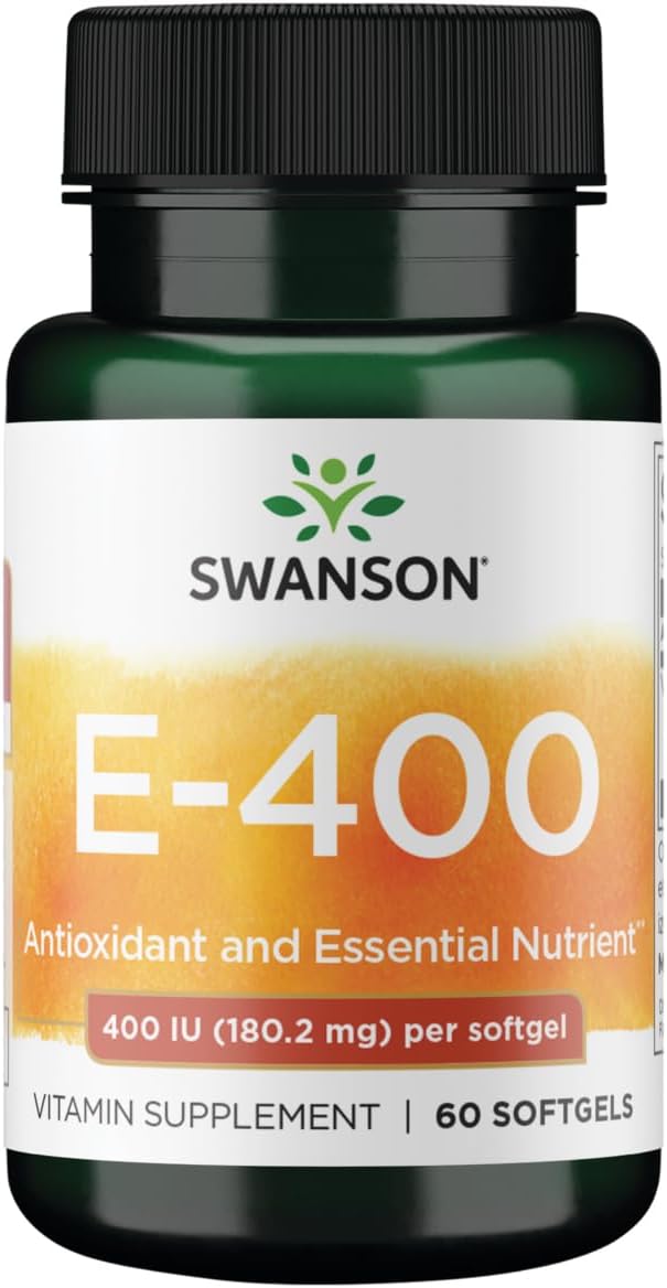 Swanson E-400 vitamin supplement bottle with label