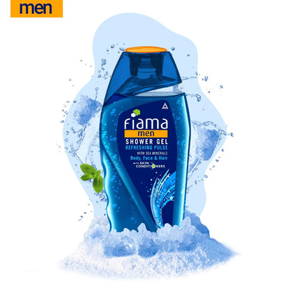 Fiama Men Refreshing Pulse Shower Gel, with skin conditioners & sea minerals for soft & refreshed skin, 250ml bottle